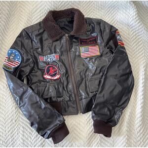 Leg Avenue Top Gun Maverick‎ Bomber Jacket Faux Leather Brown Boys L/G